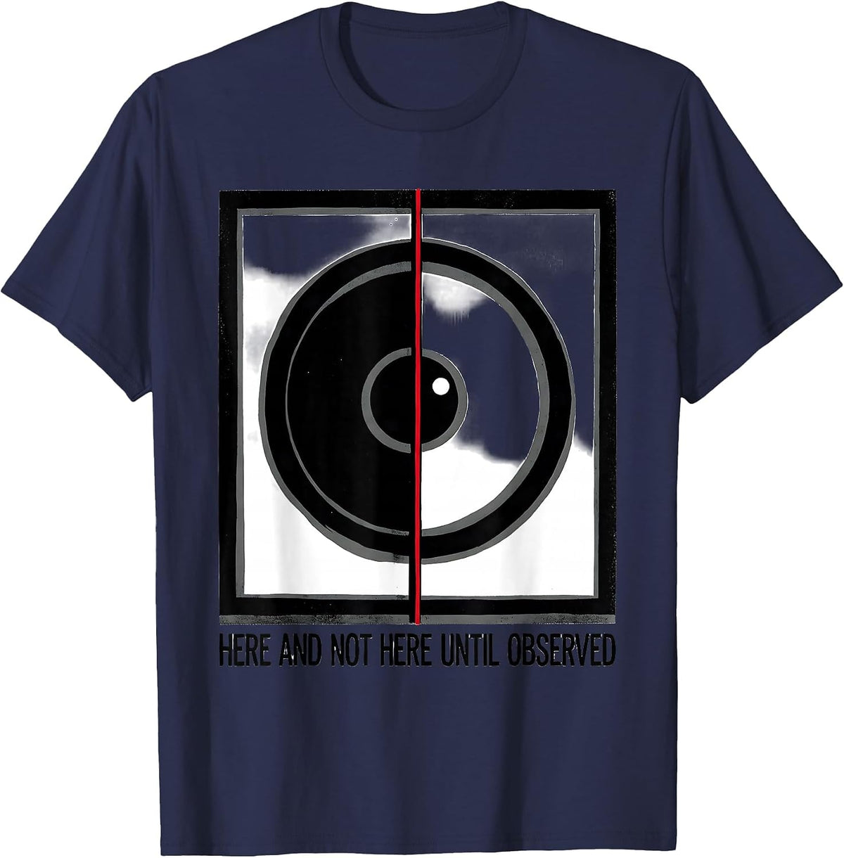 Men's Here And Not Here Until Observed Quantum Physics Humor T-Shirt - Navy Blue