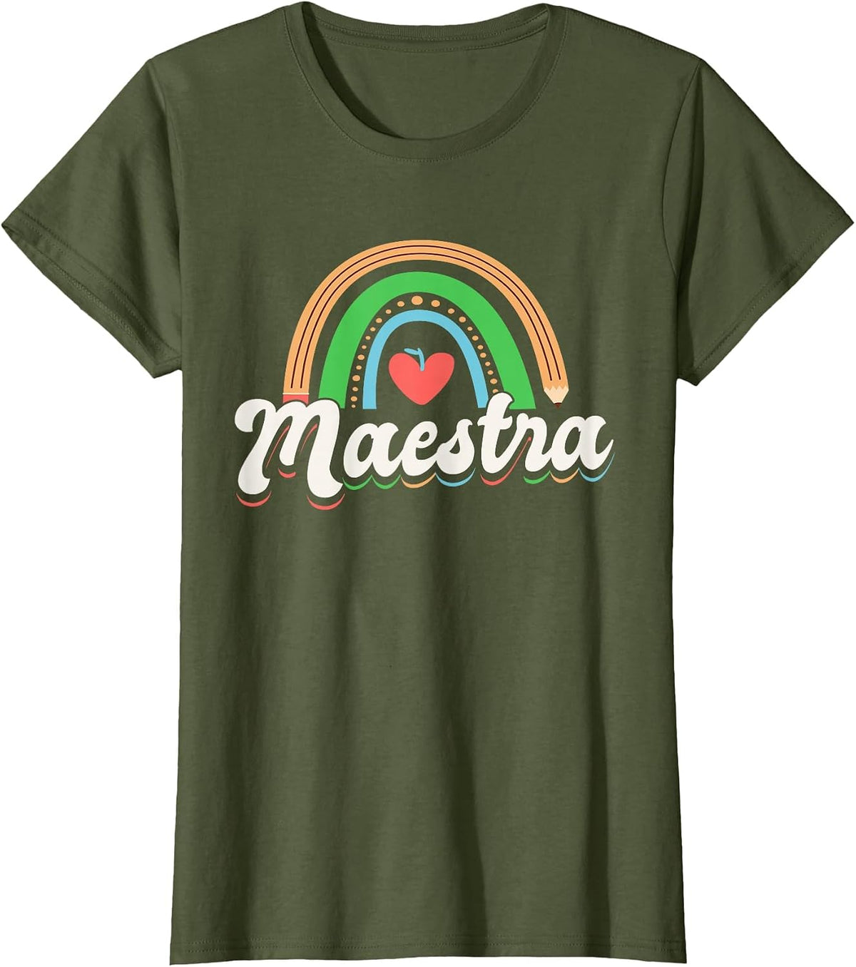 Maestra Spanish Teacher Bilingual T-Shirt - Olive Green