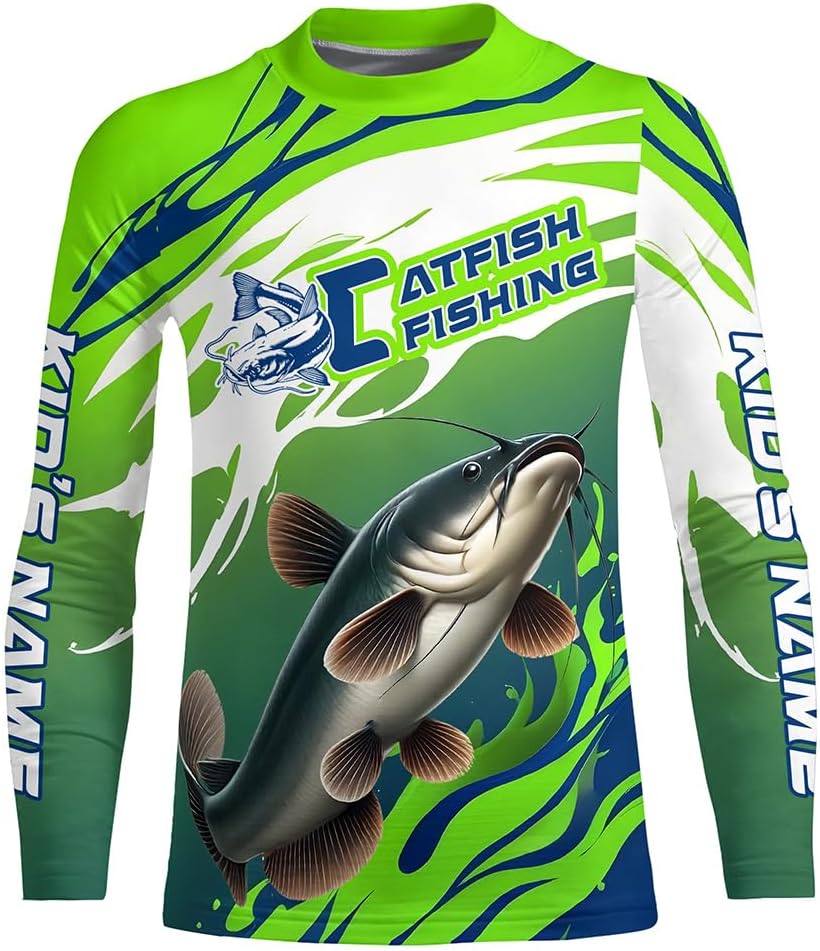 Catfish Fishing Custom Long Sleeve Fishing Shirts, Catfish Fishing Tournament Shirts Fishing Jerseys - Kid Long Sleeves Upf