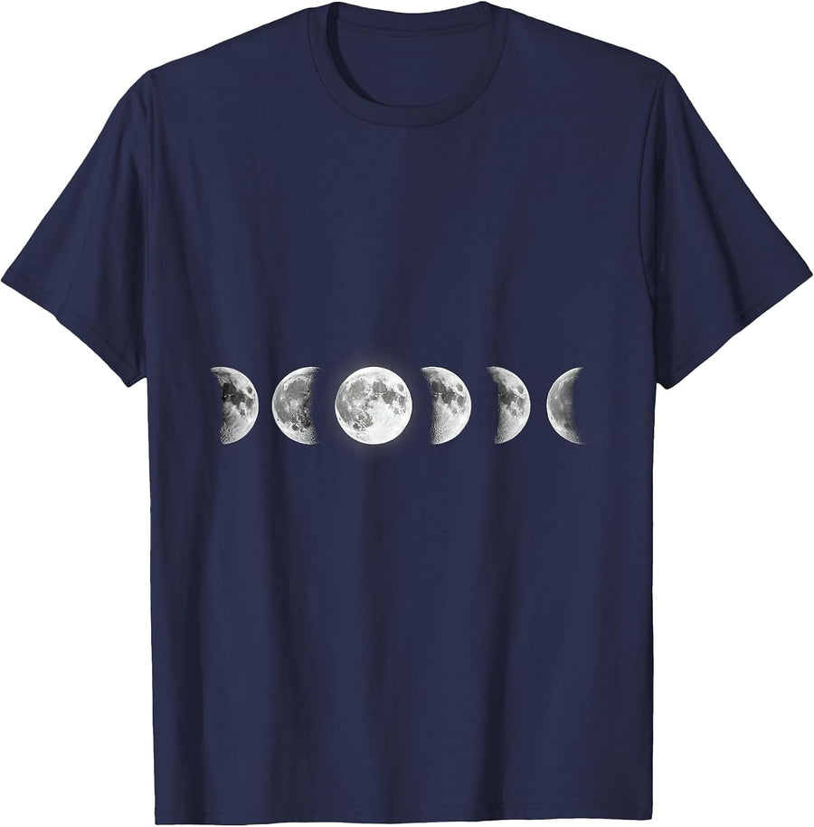 Moon Phases Celestial Astronomy Graphic Vintage Design T-Shirt - Navy Blue
