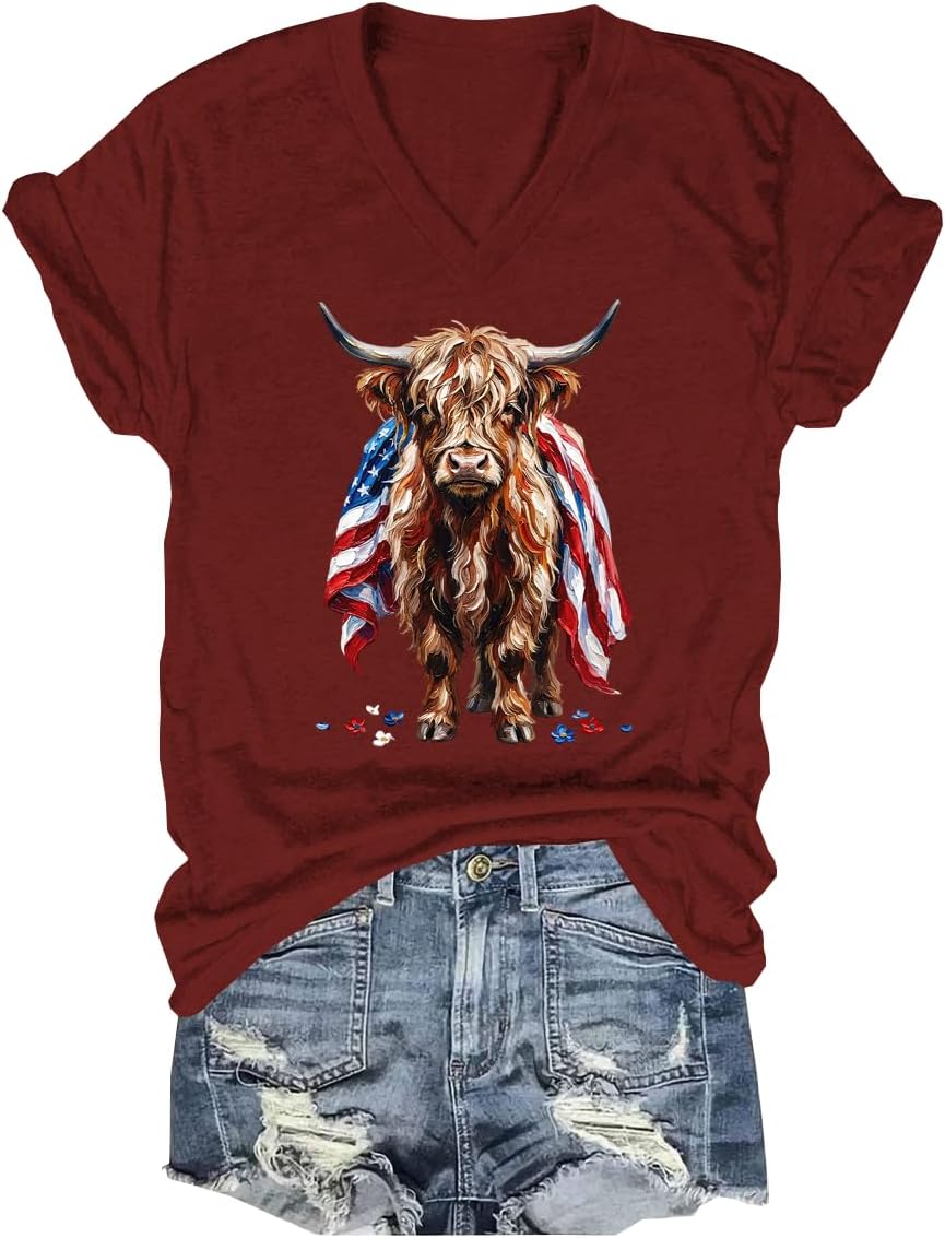 Highland Cow Shirt Cut Sunflower Highland Cow Shirt V Neck - V-Neck Claret7