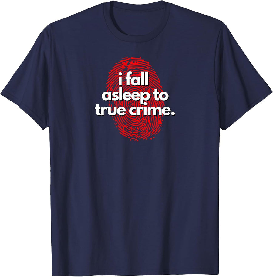 I Fall Asleep to True Crime Fingerprint T-Shirt - Navy Blue