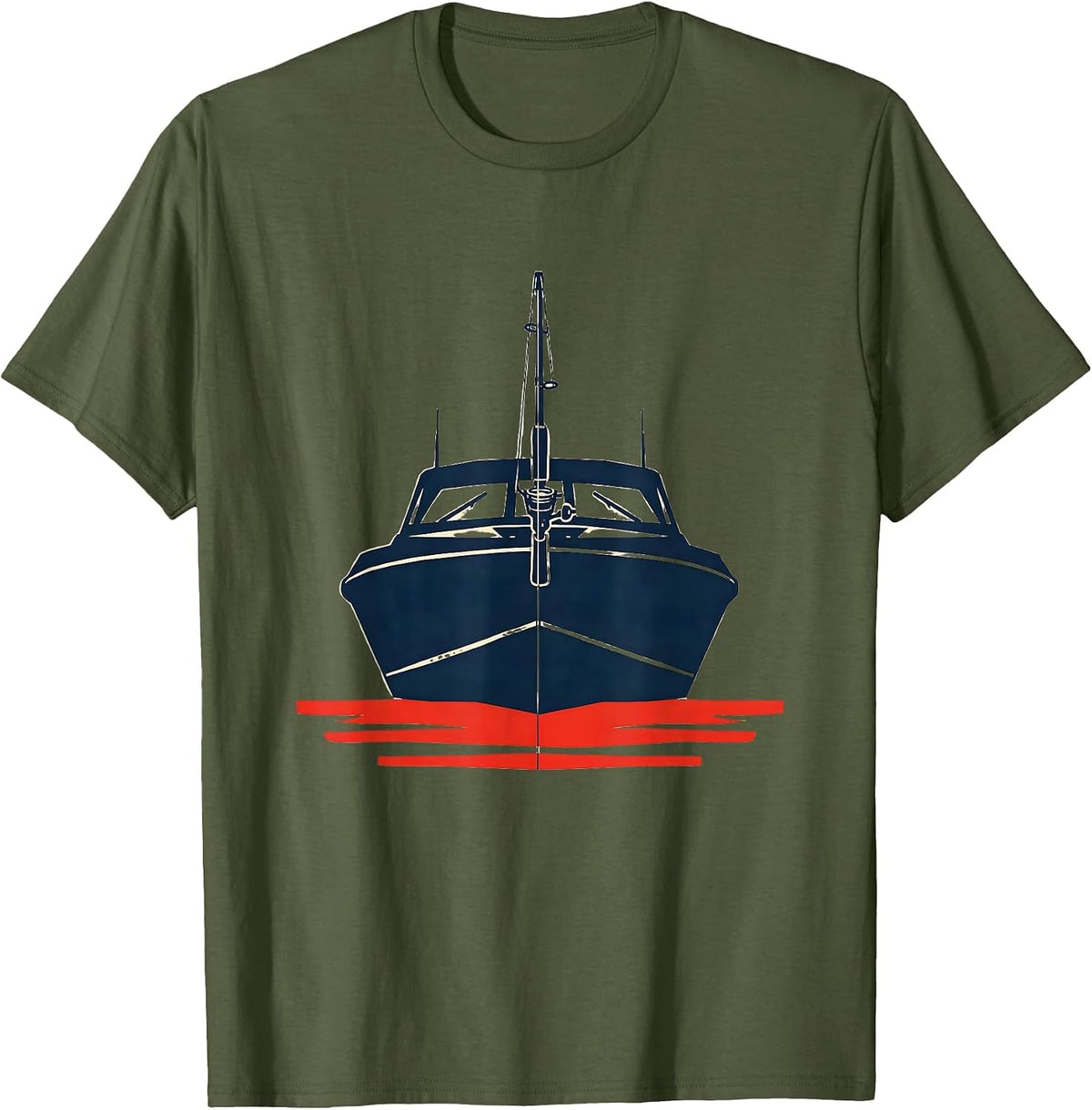 Men's Bass Boat Cross Stencil Christian Fishing Humor T-Shirt - Olive Green