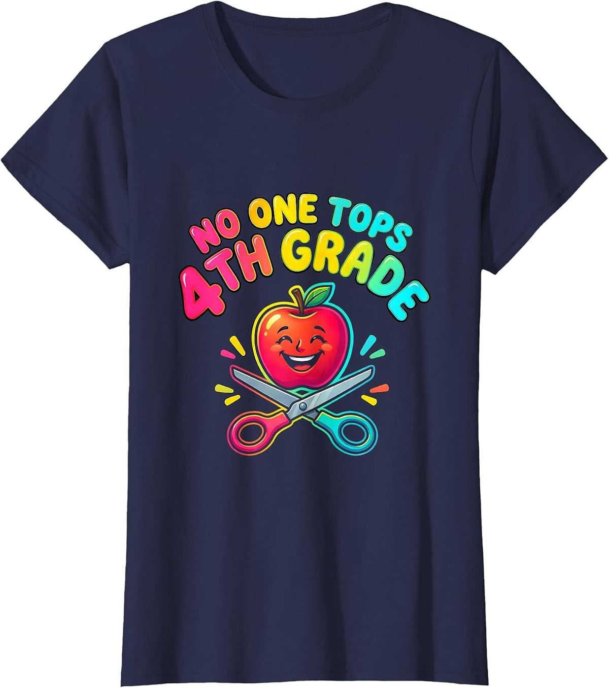 Women's No One Tops 4th Grade Funny Teacher Back To School Crew T-Shirt - Navy Blue