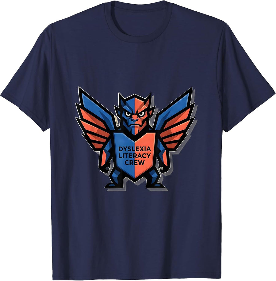 Dyslexia Literacy Crew Mascot Logo Teacher Squad Awareness T-Shirt - Navy Blue