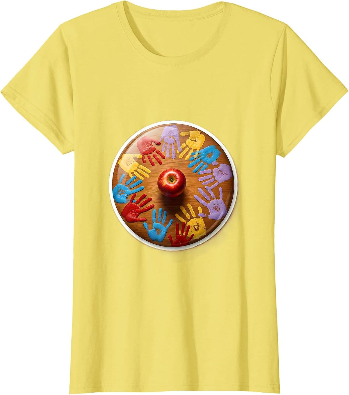 Elementary Teacher Tiny Handprints Desk Design T-Shirt - Lemon Yellow