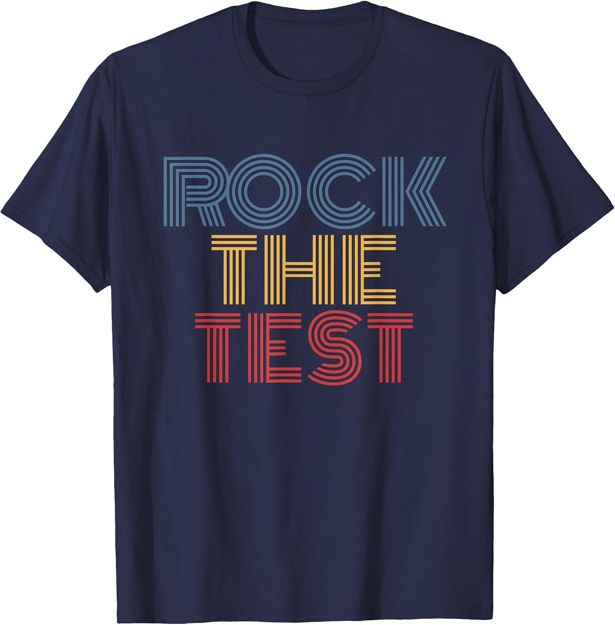 Rock The Test Retro Rainbow Classroom Motivation Design T-Shirt - Navy Blue
