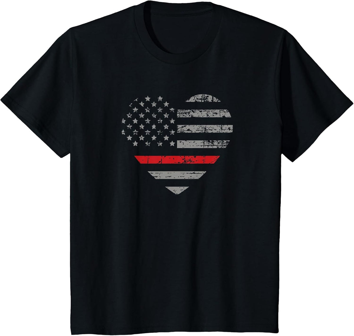 Thin Red Line Heart American Flag T-Shirt T-Shirt - Black