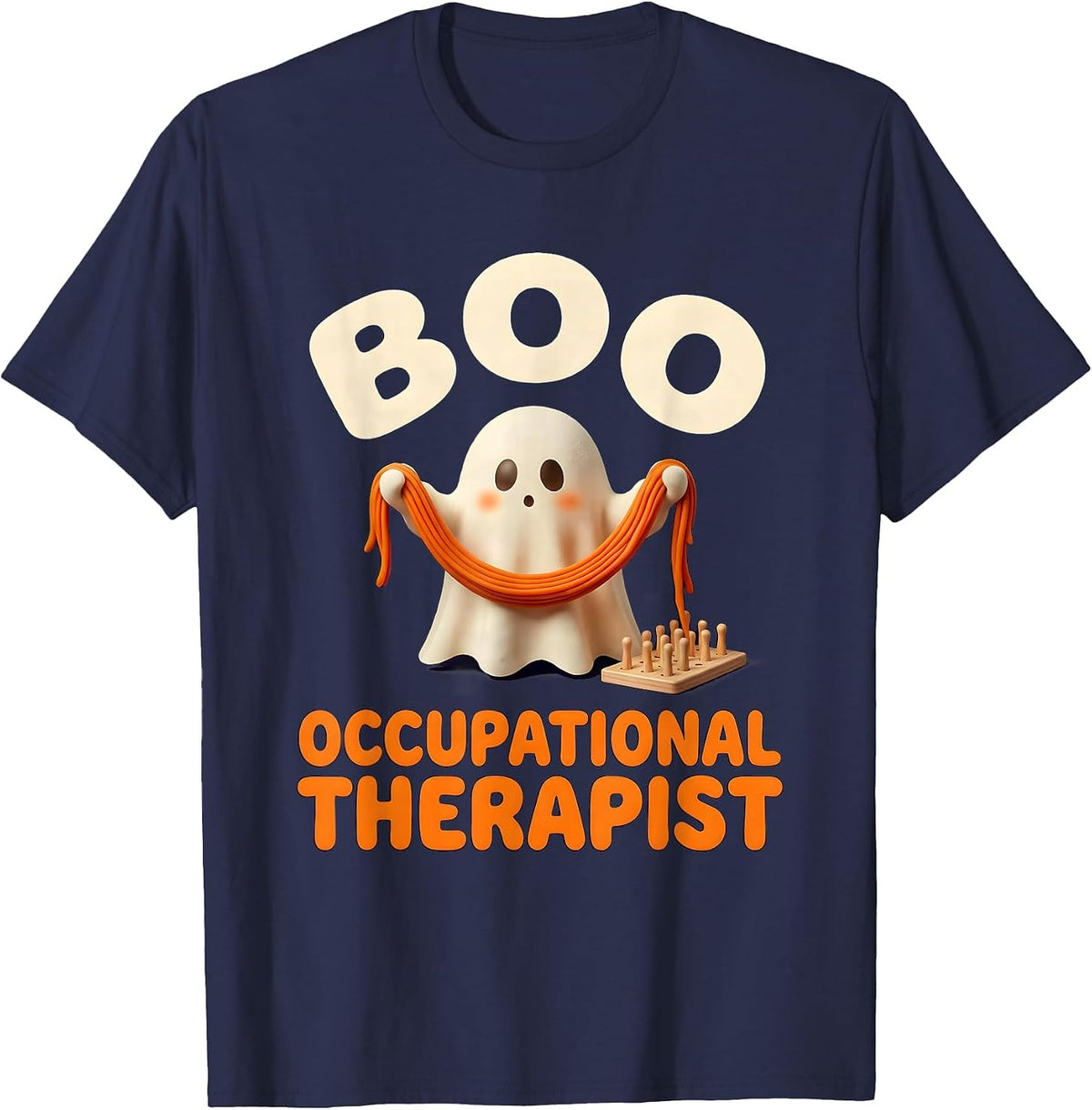 Men's Boo Occupational Therapist Cute Ghost Whimsical Halloween T-Shirt - Navy Blue