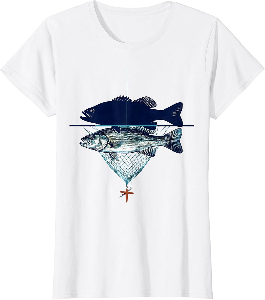 Women's Largemouth Bass Christian Fisherman Faith Bible Verse T-Shirt - White