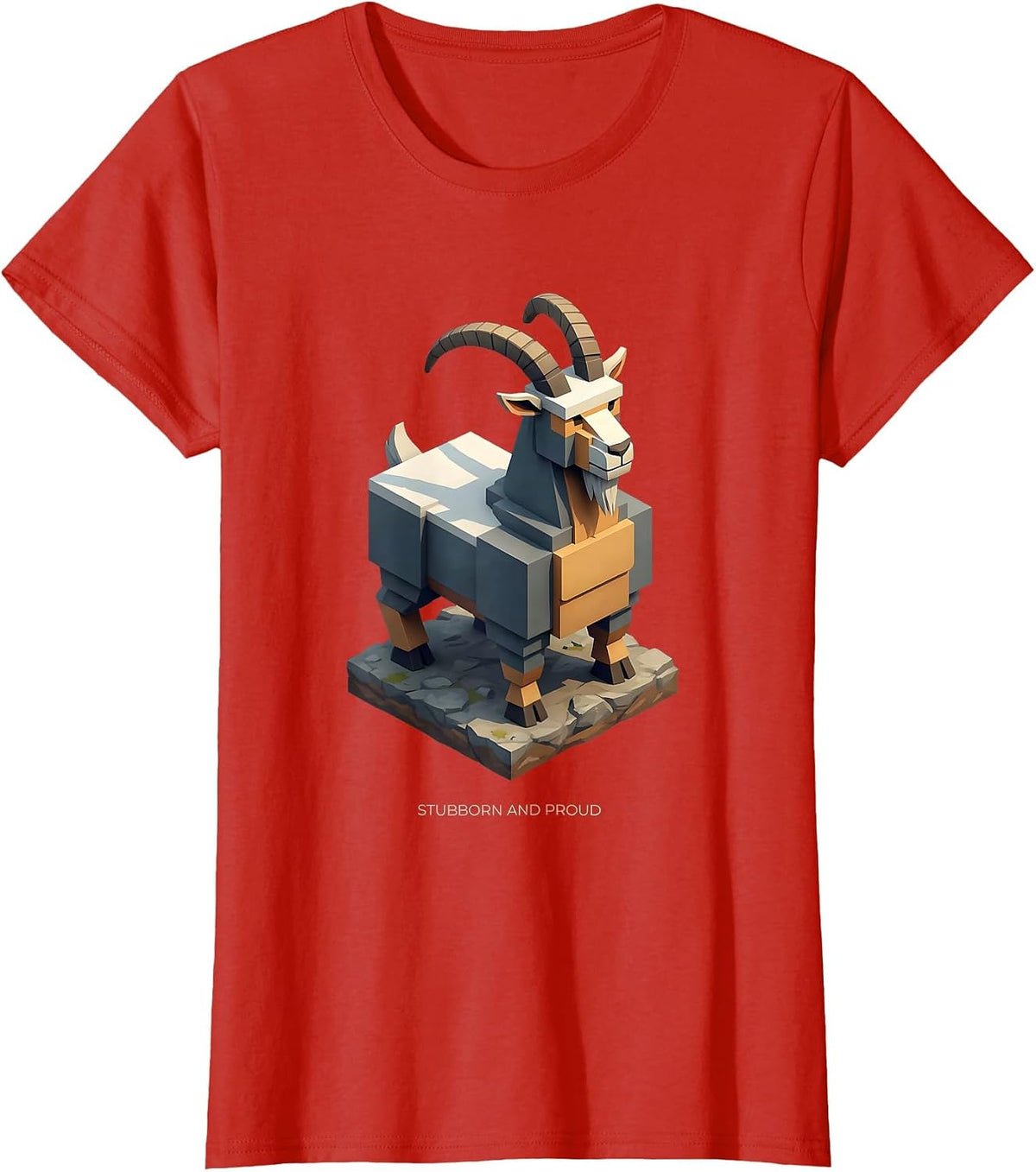 Stubborn And Proud Funny Goat Design T-Shirt - Red