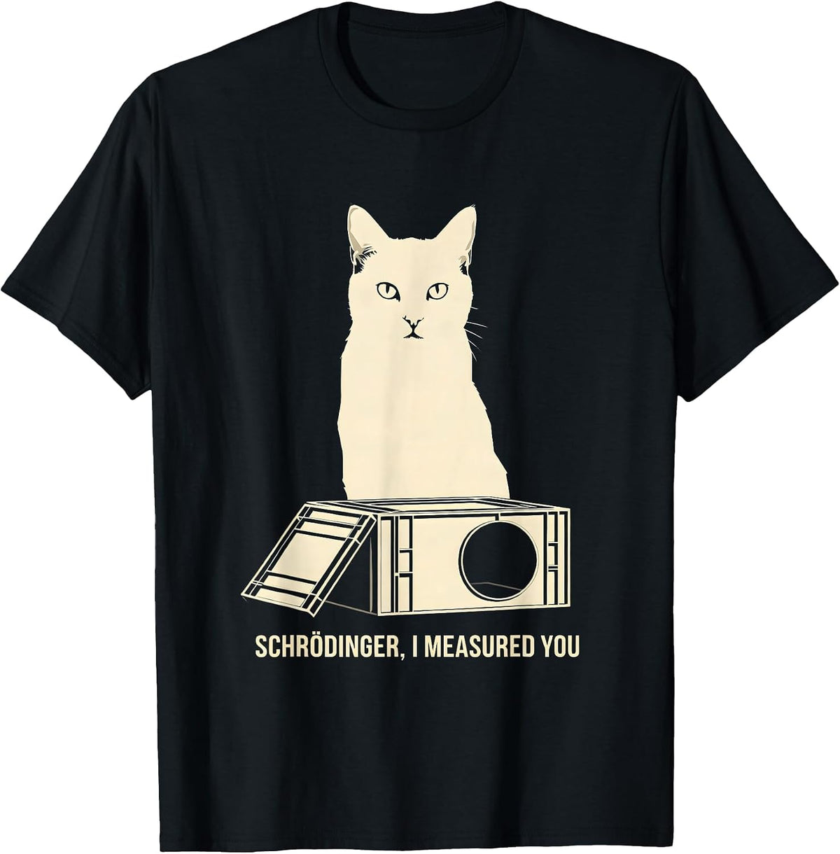 Men's Schrödinger, I Measured You Funny Quantum Physics Cat Humor T-Shirt - Black