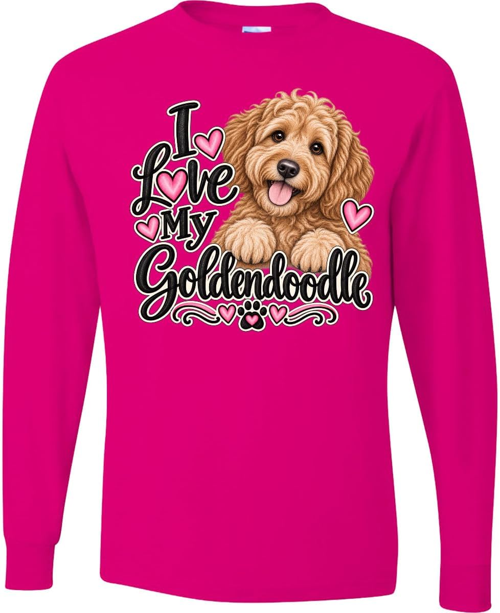inktastic I Love My Goldendoodle Dog Adult Long Sleeve T-Shirt - Cyber Pink