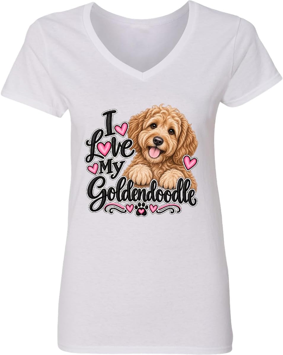 inktastic I Love My Goldendoodle Dog Women's V-Neck T-Shirt - 0020 White