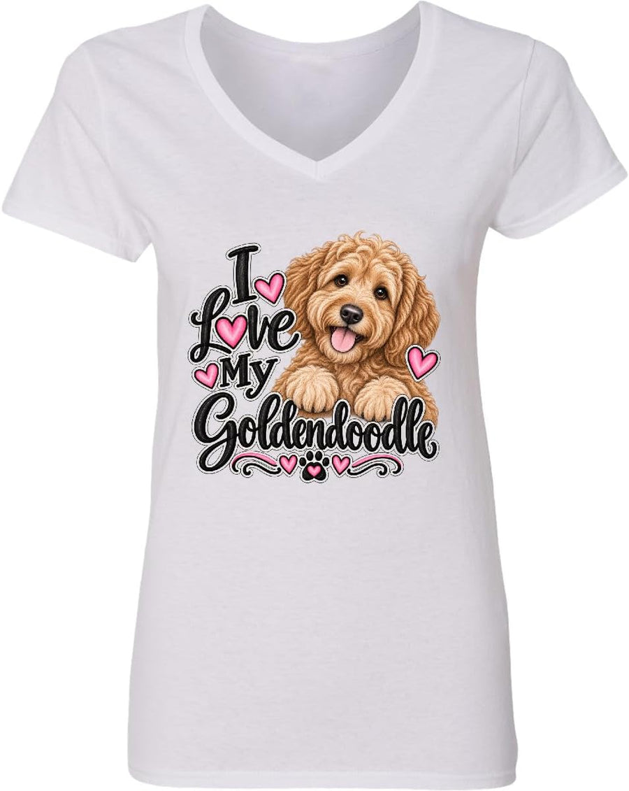inktastic I Love My Goldendoodle Dog Women's V-Neck T-Shirt - 0020 White