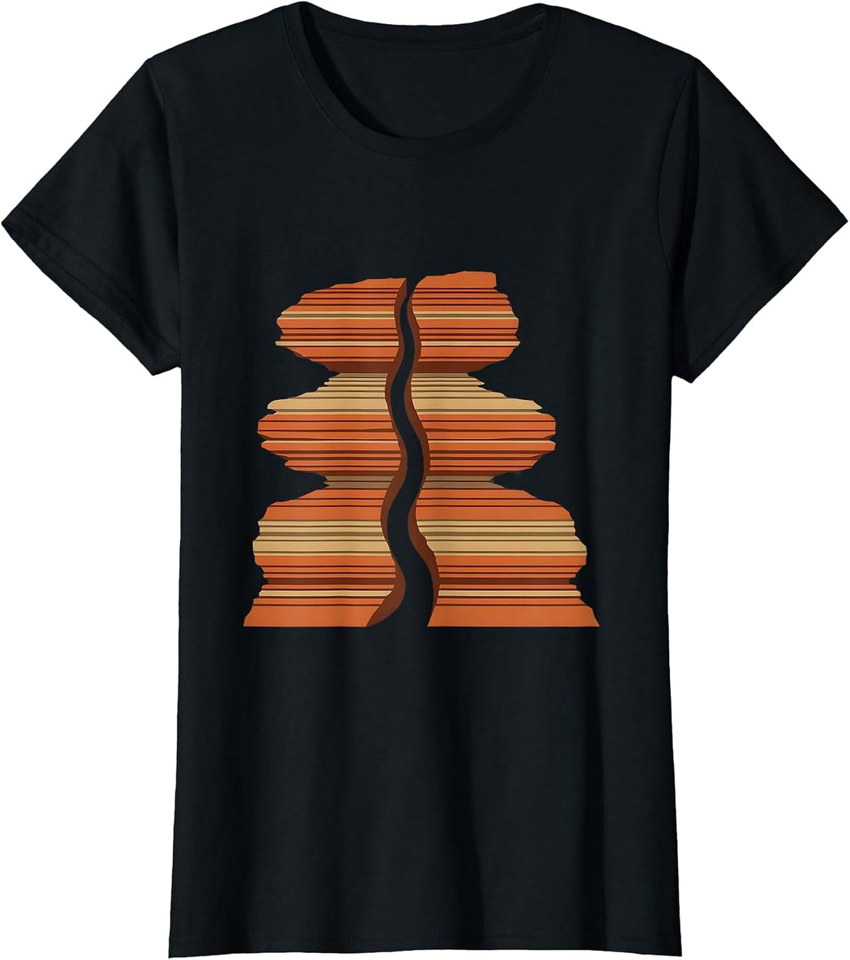 River Canyon Geological Layers Graphic Design T-Shirt - Black