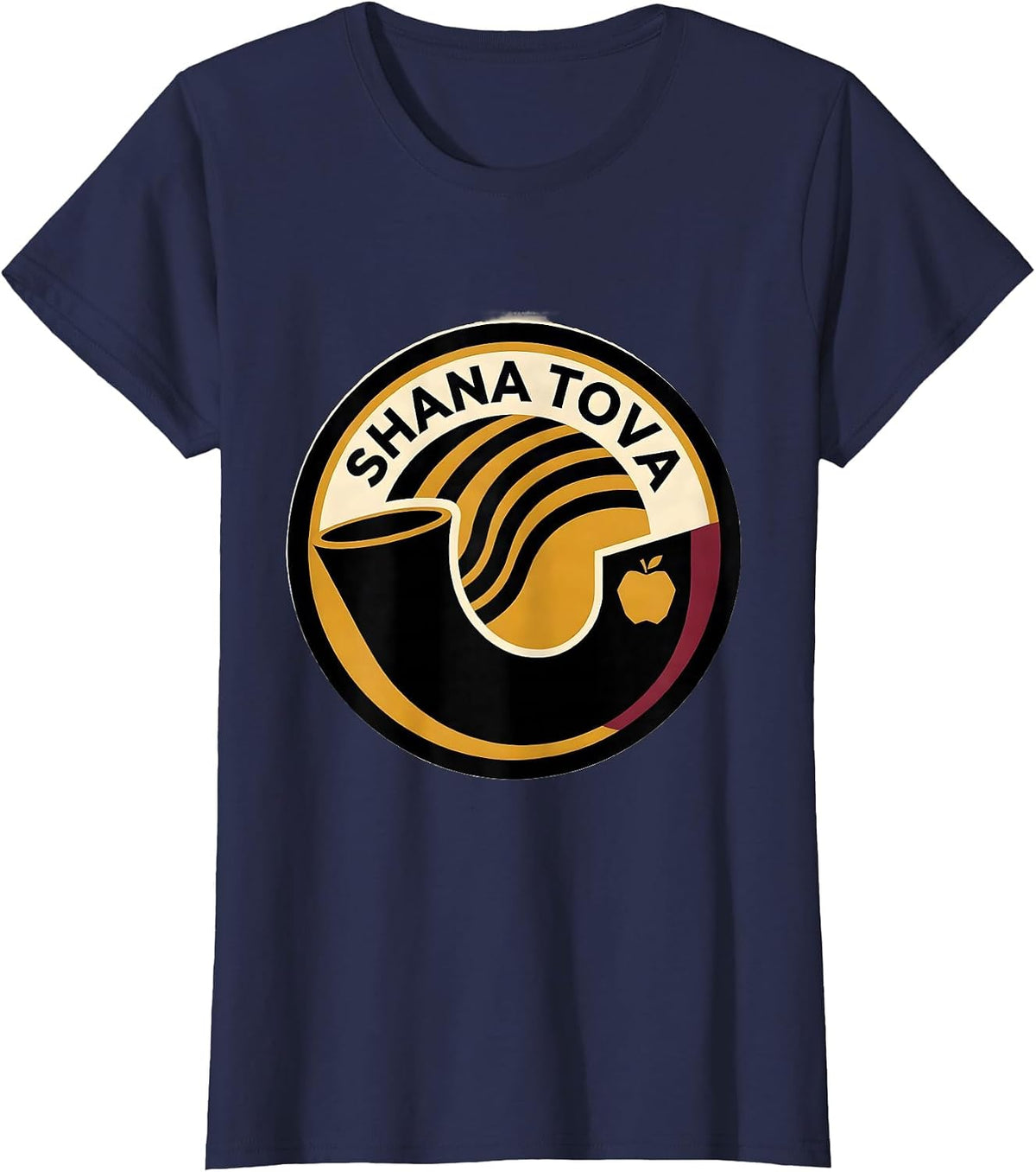 Women's Shana Tova Geometric Jewish New Year Apple Honey Shofar T-Shirt - Navy Blue
