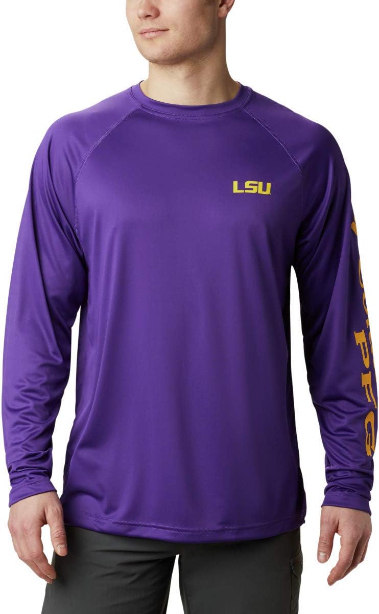 Columbia Men's Collegiate Terminal Tackle Long Sleeve Shirt - Lsu - Vivid Purple\/Collegiate Yellow