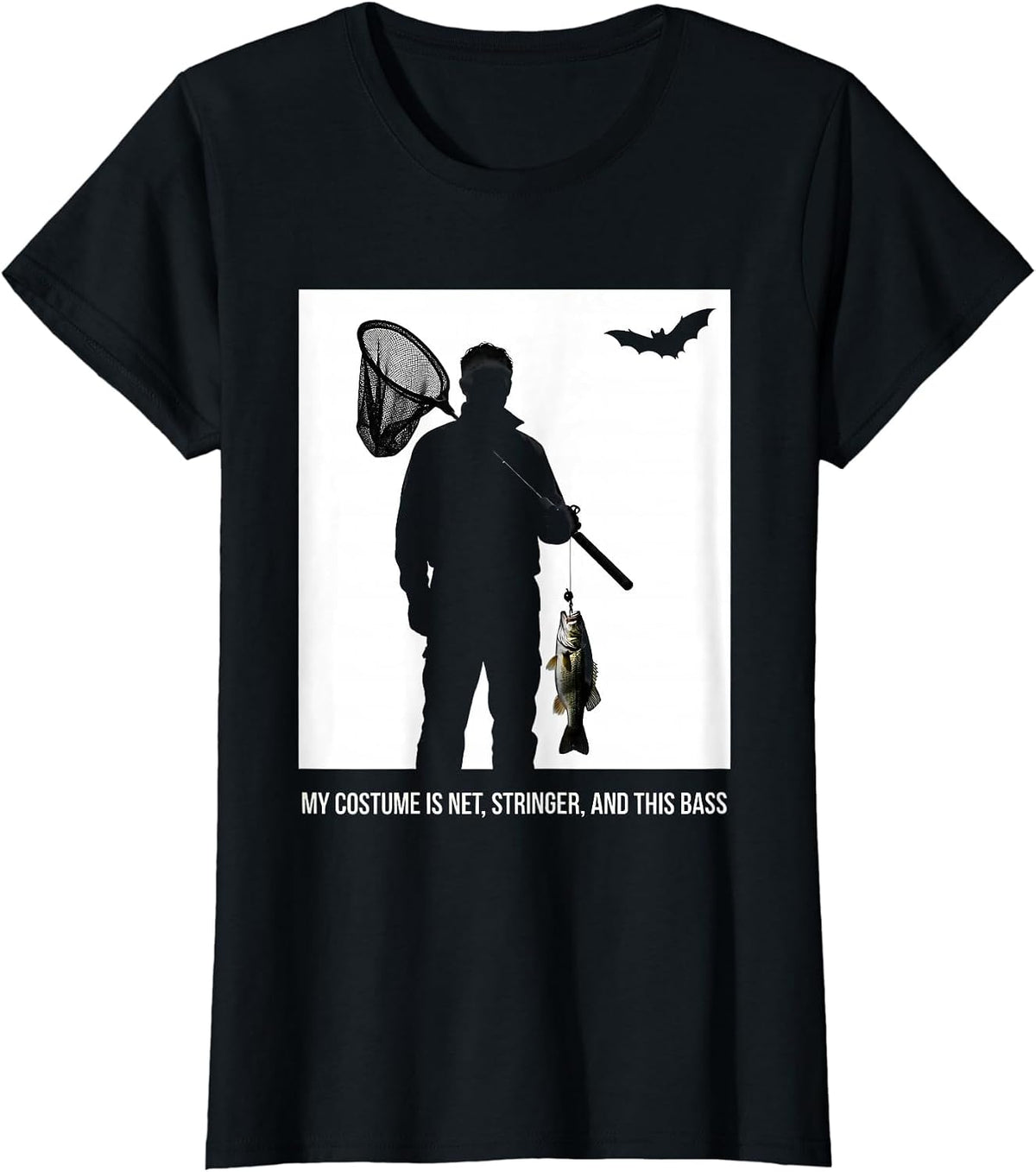 Women's My Costume Is Net, Stringer, And This Bass Halloween Fishing T-Shirt - Black