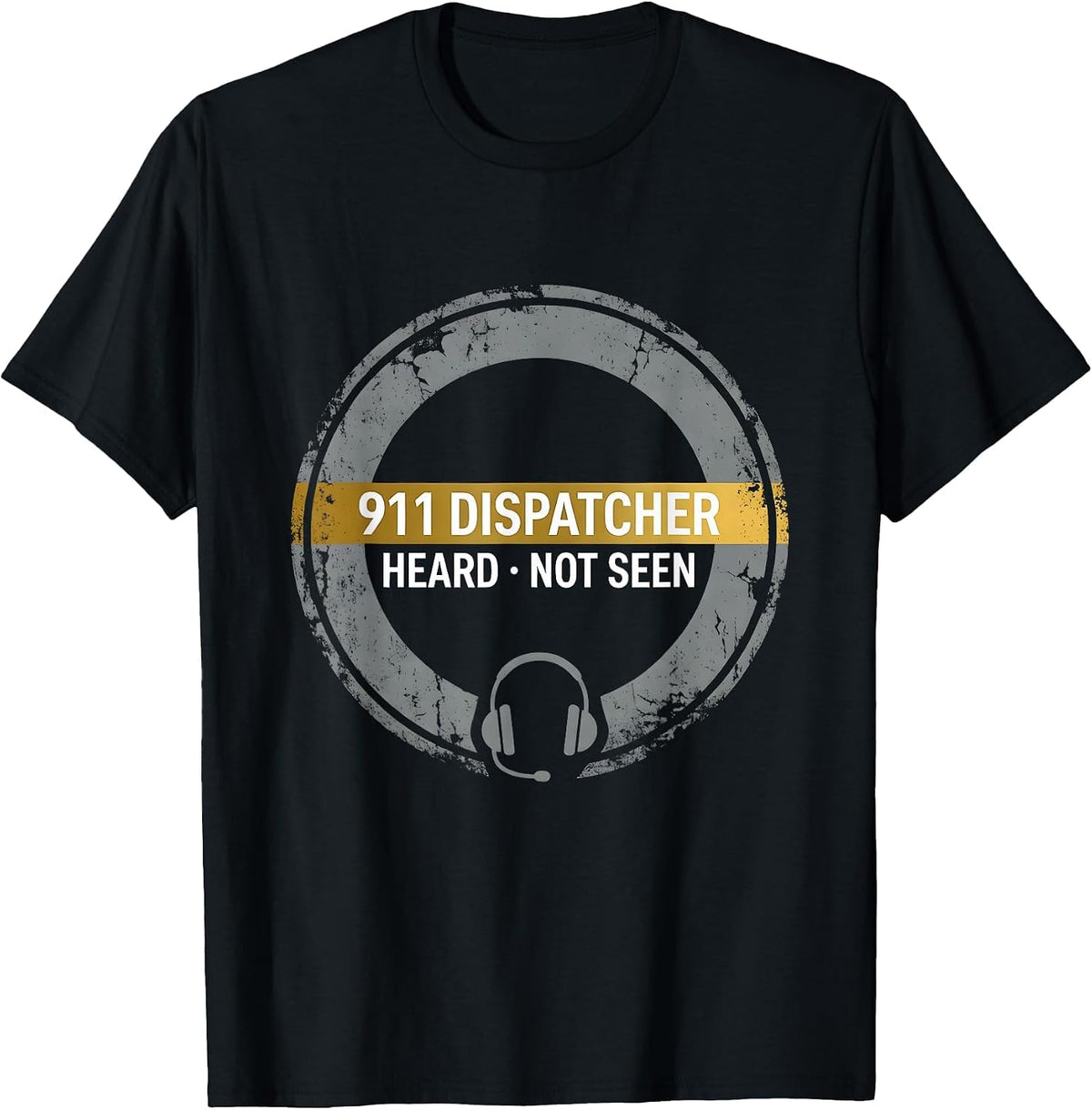 Men's 911 Dispatcher Heard Not Seen Thin Gold Line Tribute T-Shirt - Black