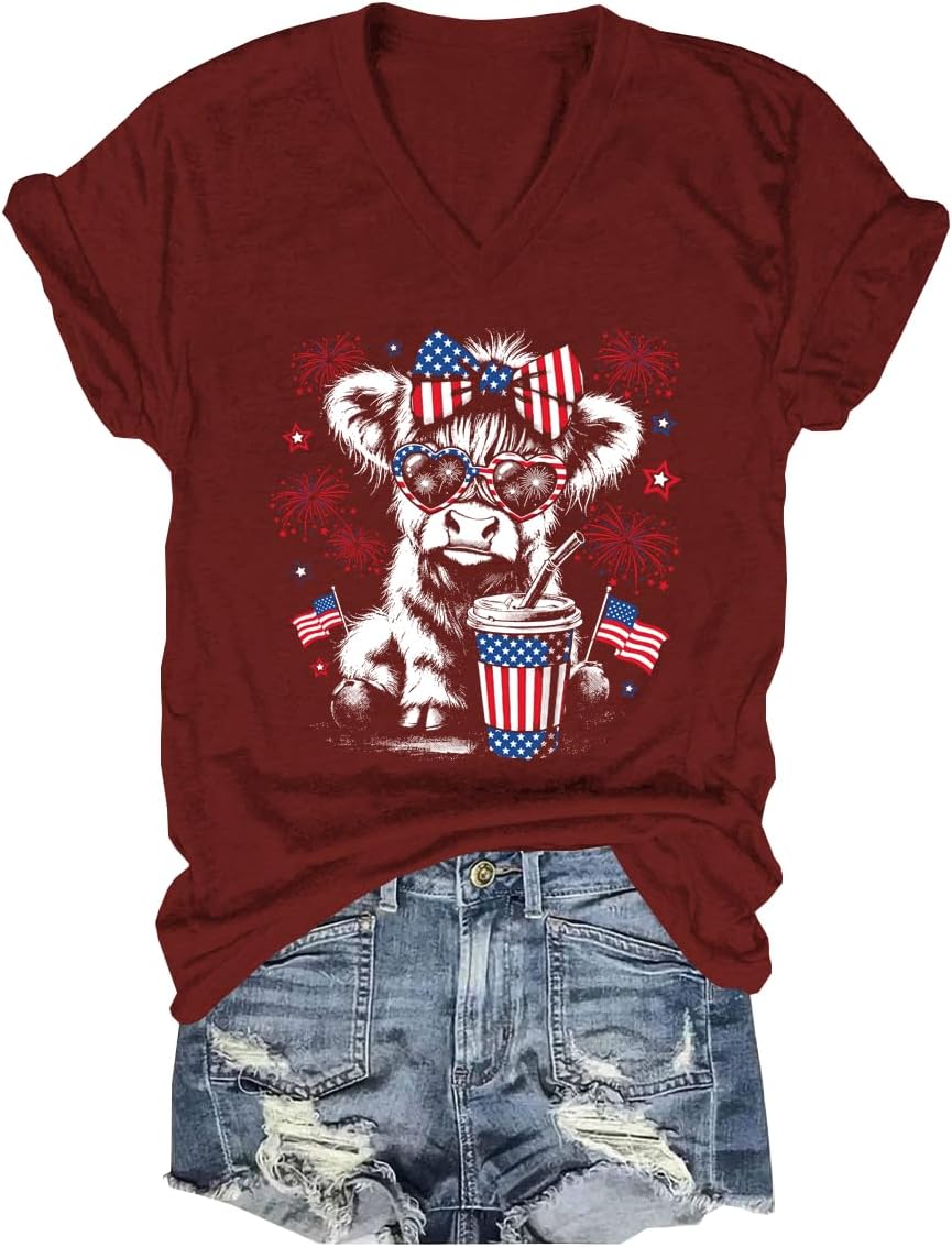 Highland Cow Shirt Cut Sunflower Highland Cow Shirt V Neck - V-Neck Claret9