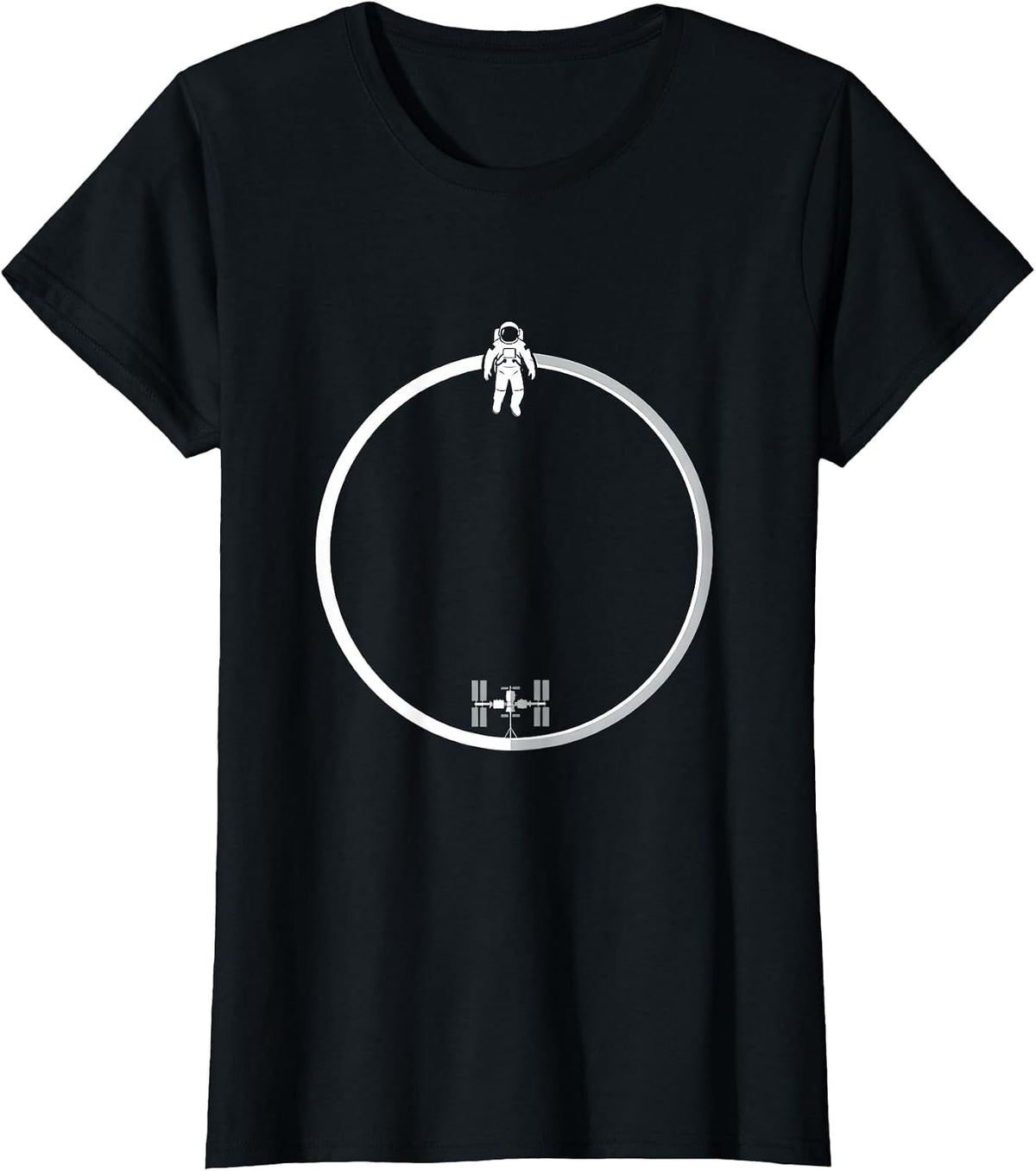 Astronaut Floating Away From Space Station T-Shirt - Black