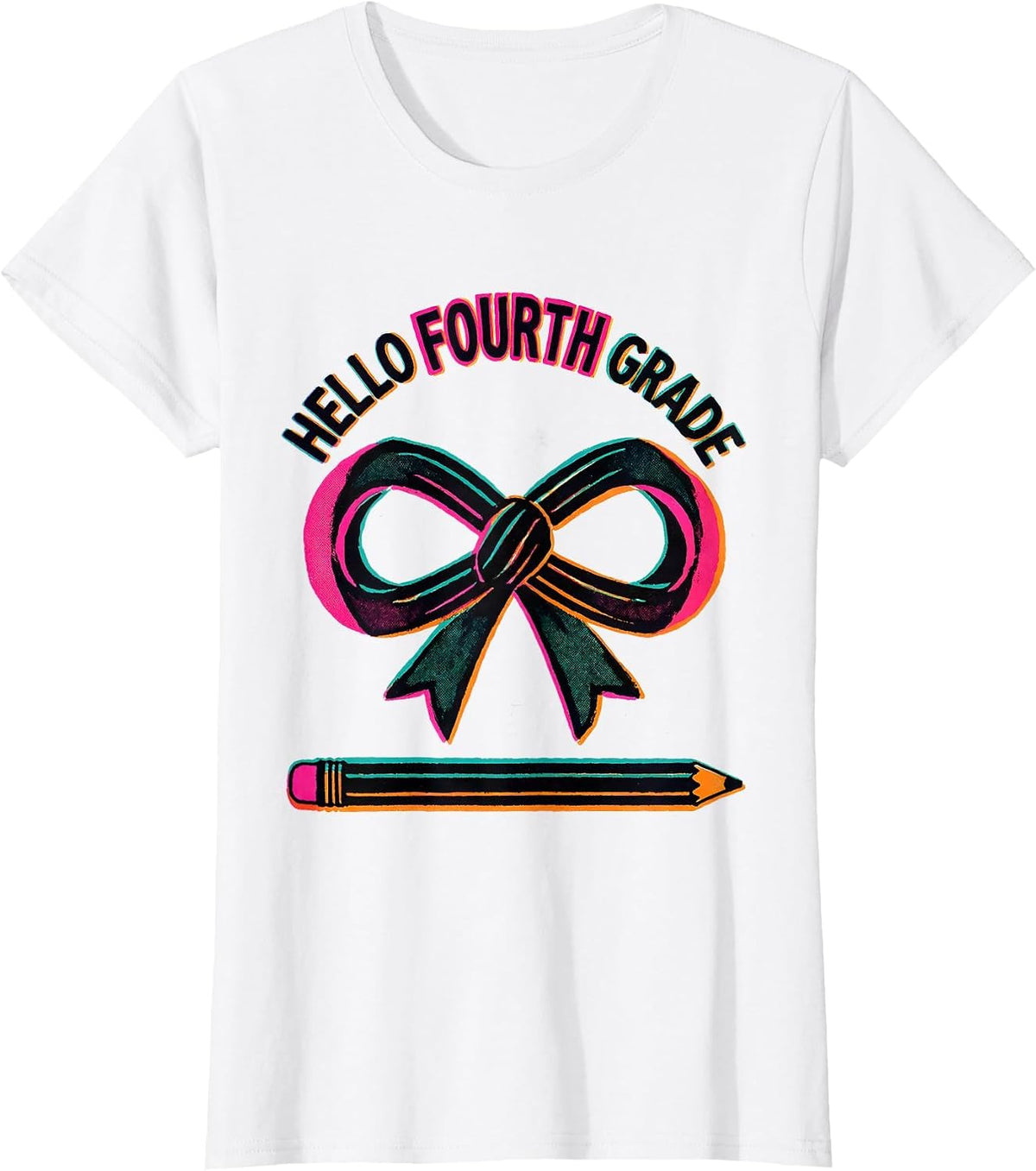 Hello Fourth Grade Cute Coquette Bow Back to School Pencil T-Shirt - White