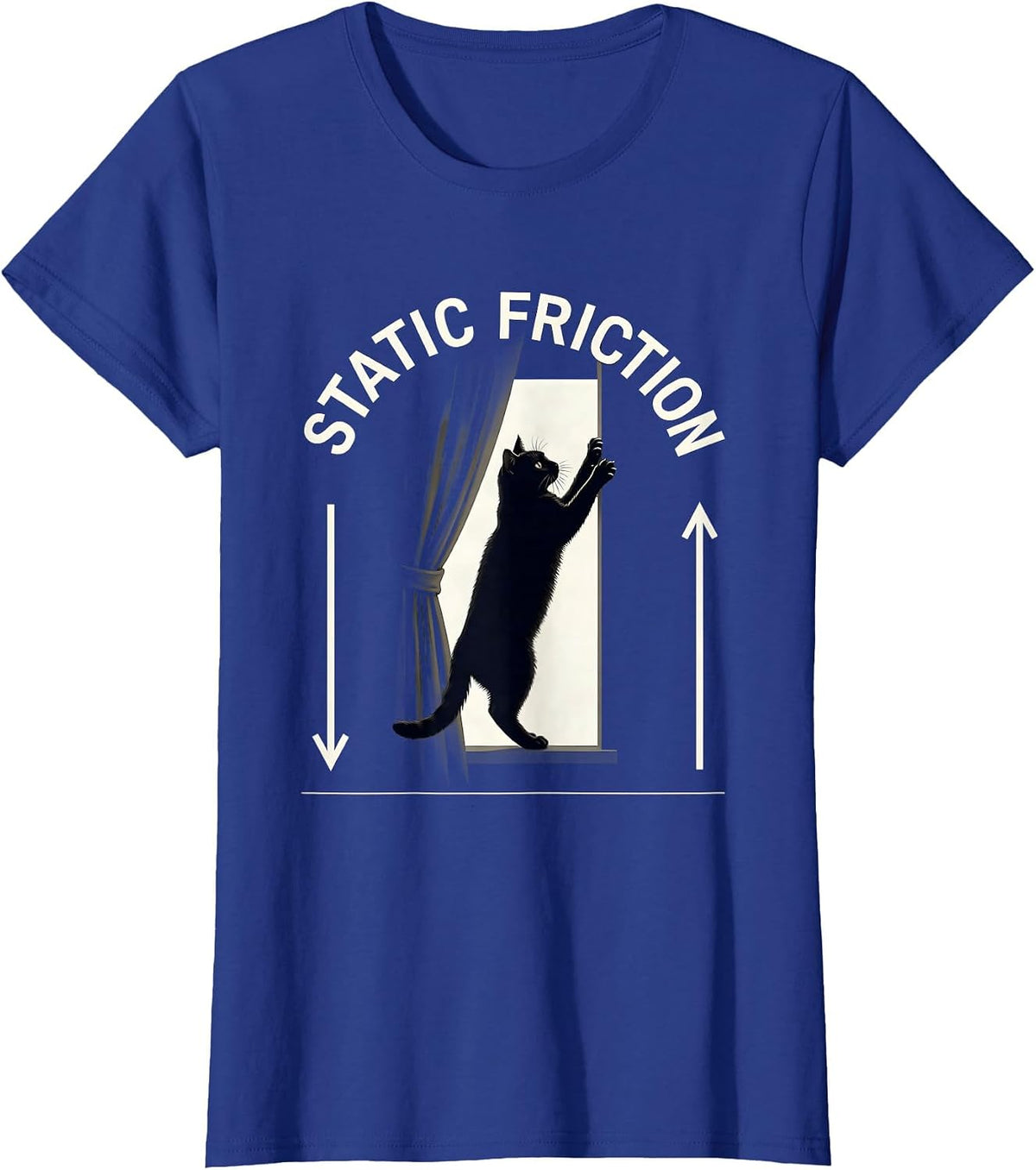 Women's Static Friction Funny Cat Physics Science Teacher Gift T-Shirt - Royal Blue
