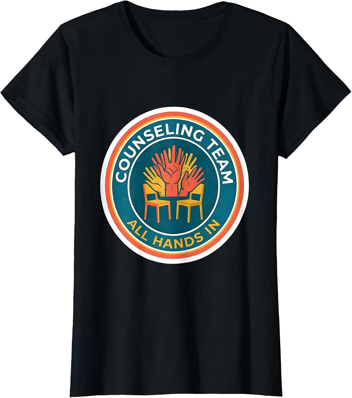 Women's Counseling Team All Hands In Groovy Retro School Counselor T-Shirt - Black