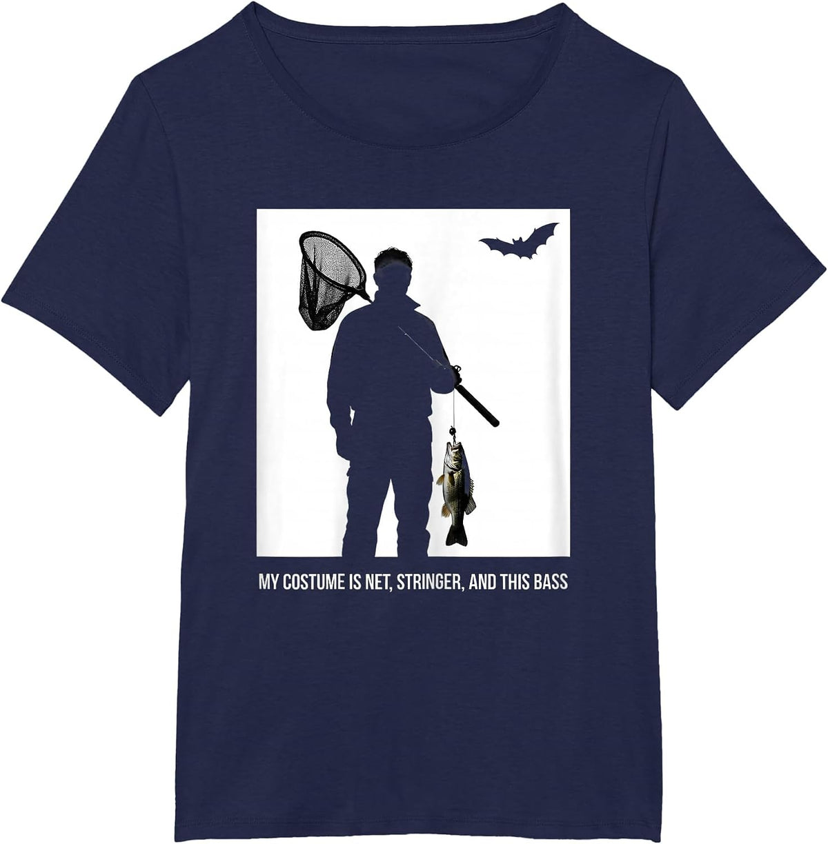 Women's My Costume Is Net, Stringer, And This Bass Halloween Fishing T-Shirt - Navy Blue