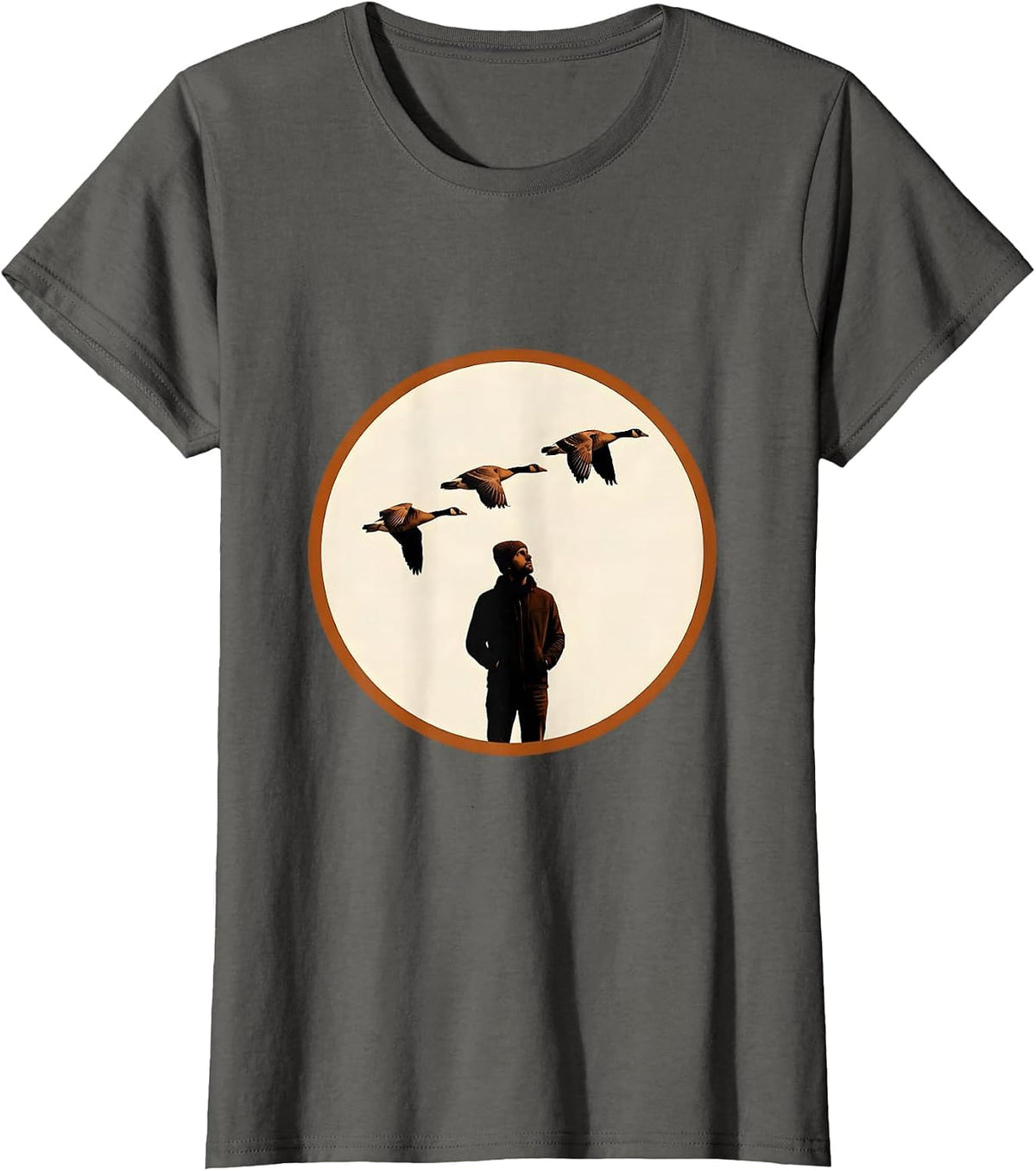 Women's Fall Geese Migration Knit Cap Nature Scene T-Shirt - Asphalt Grey