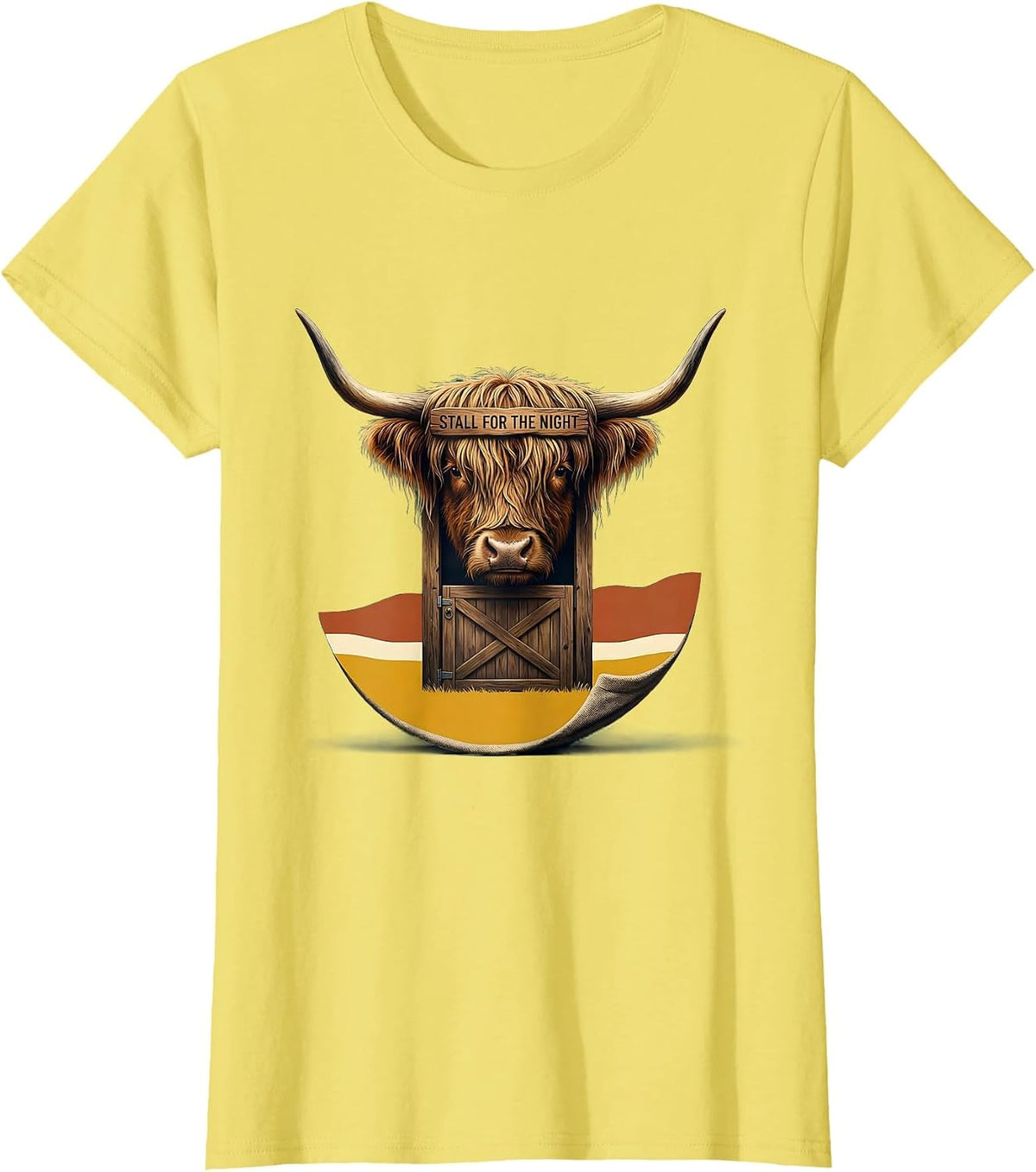 Stall For The Night Midcentury Modern Highland Cow Cozy T-Shirt - Lemon Yellow