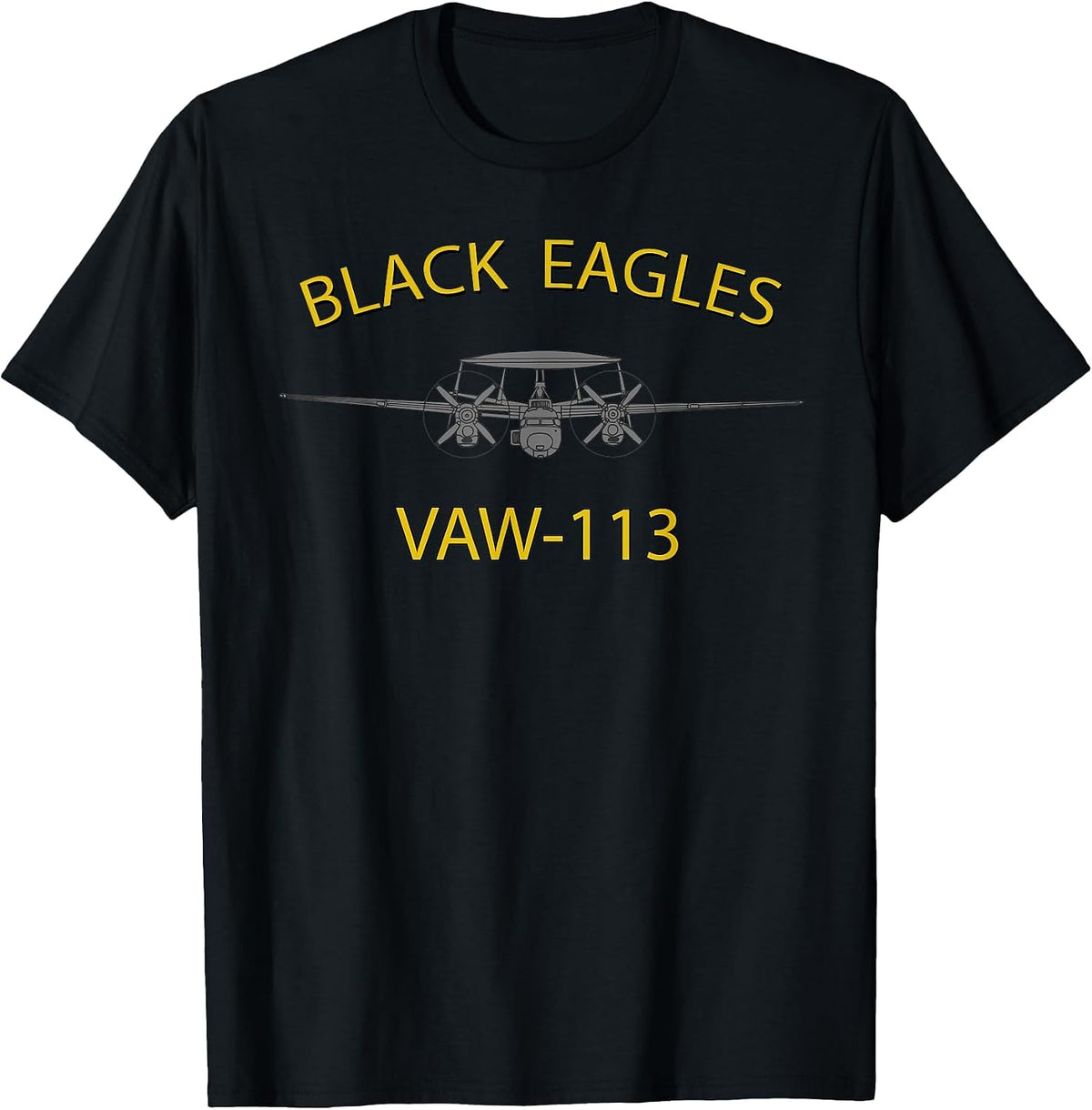 VAW-113 "Black Eagles" Squadron E-2 Hawkeye T-shirt T-Shirt, Men, Black, Small - As Pictured