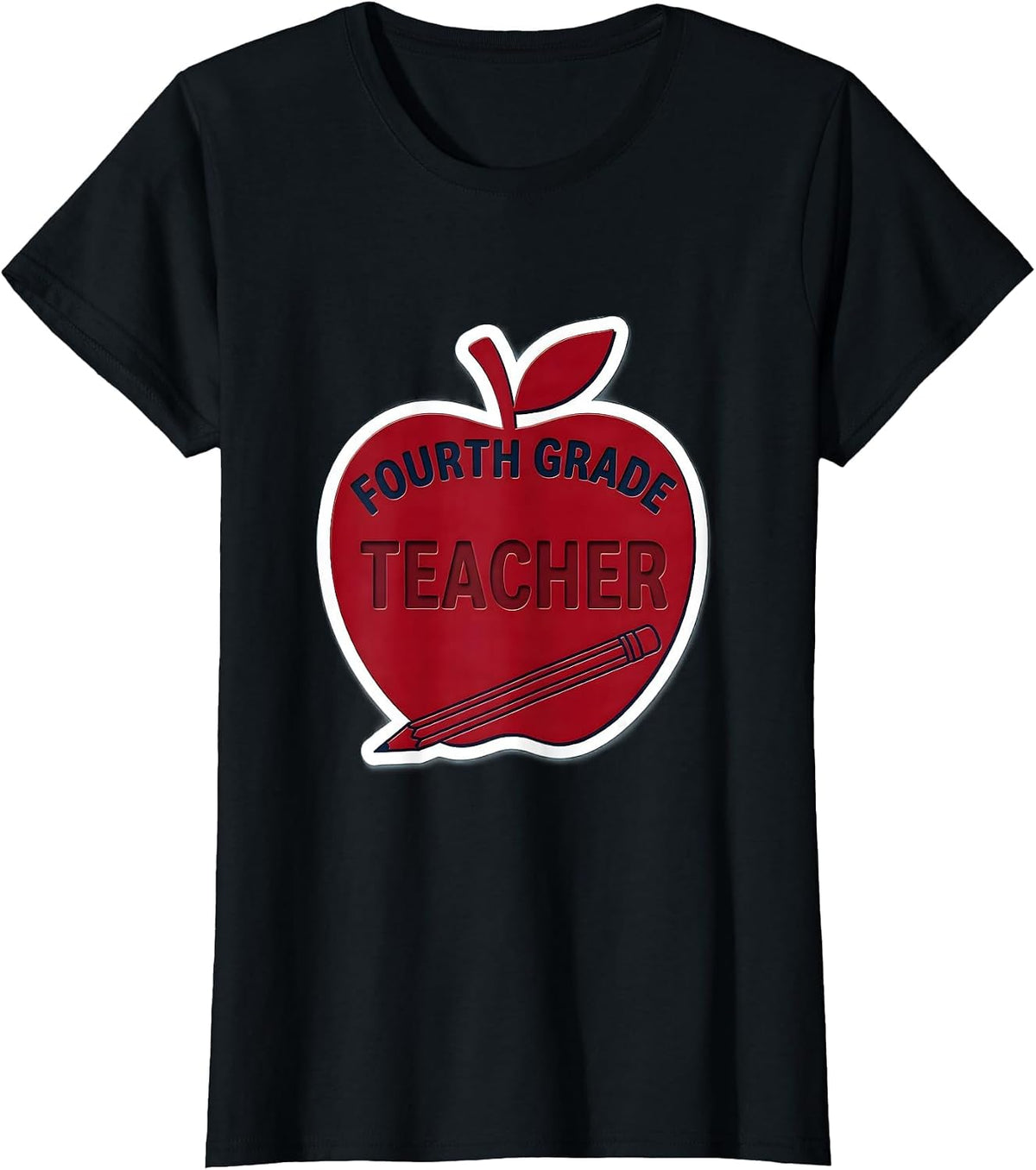 Fourth Grade Teacher Cute Apple Pencil Back To School T-Shirt - Black
