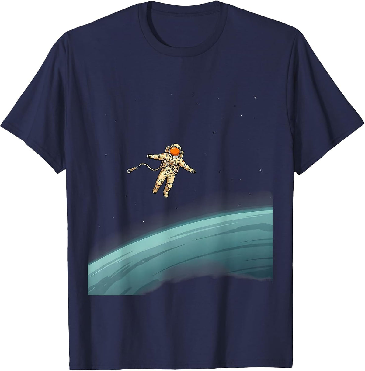 Untethered Astronaut Floating in Outer Space T-Shirt - Navy Blue