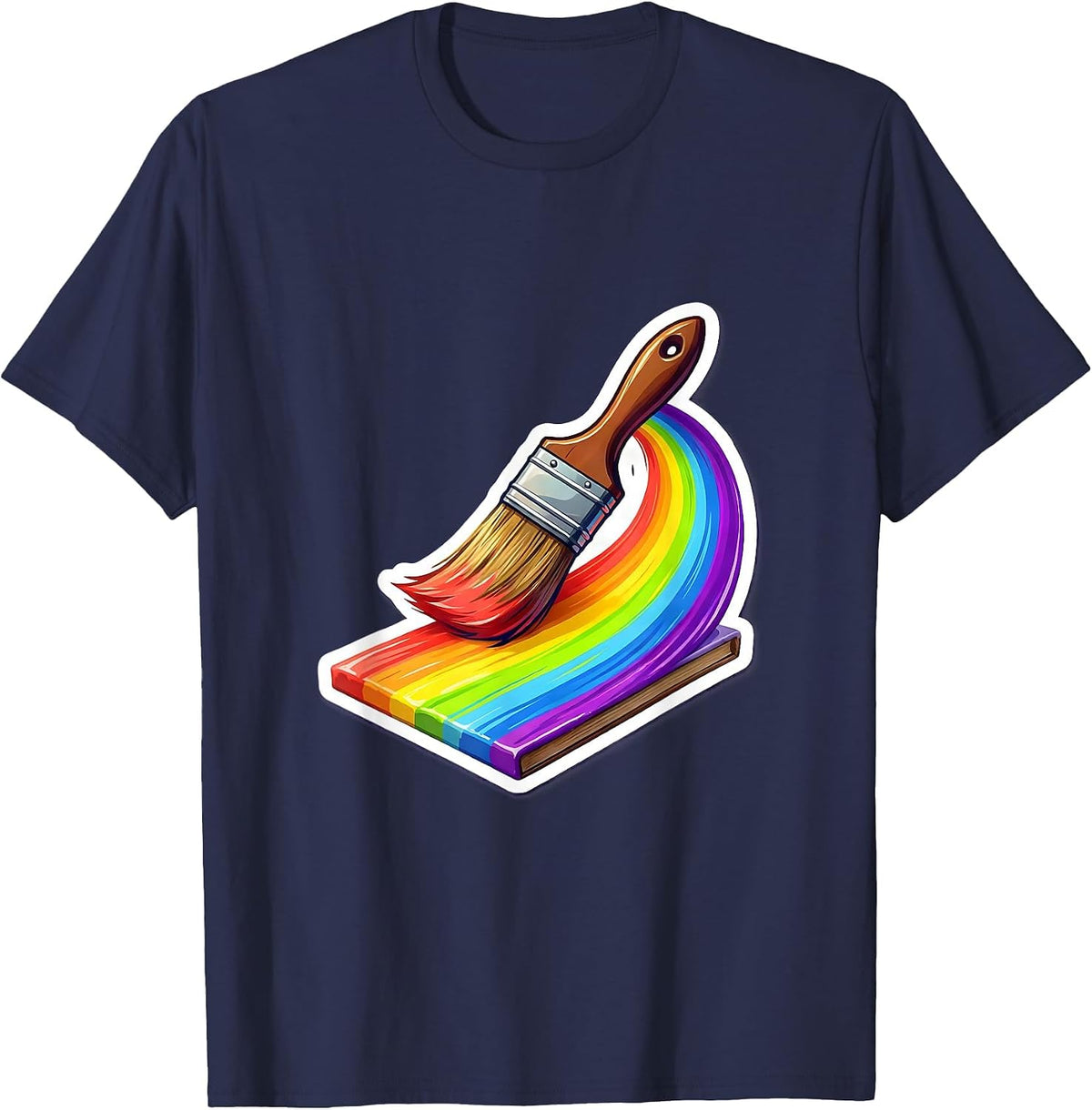 Men's 4th Grade Teacher Rainbow Paintbrush Art Design T-Shirt - Navy Blue