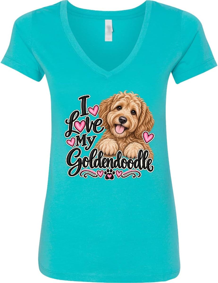 inktastic I Love My Goldendoodle Dog Women's V-Neck T-Shirt - Aqua