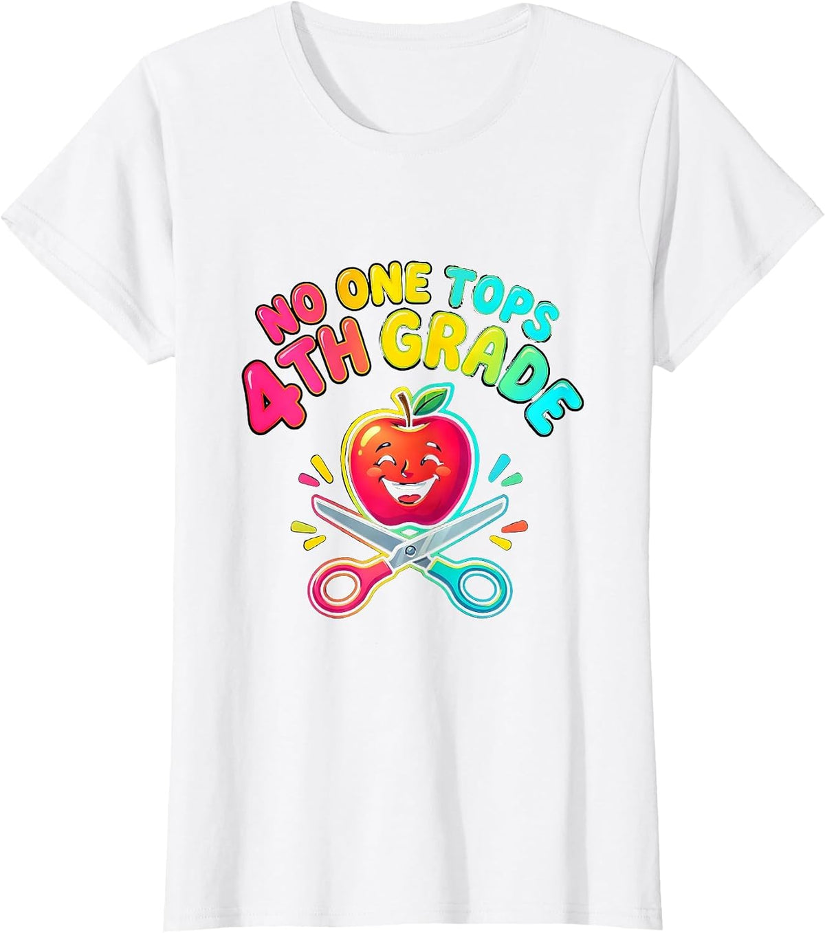 Women's No One Tops 4th Grade Funny Teacher Back To School Crew T-Shirt - White