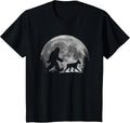 Bigfoot Walking a Dog Funny Doberman Pinscher Moon Halloween T-Shirt - Black