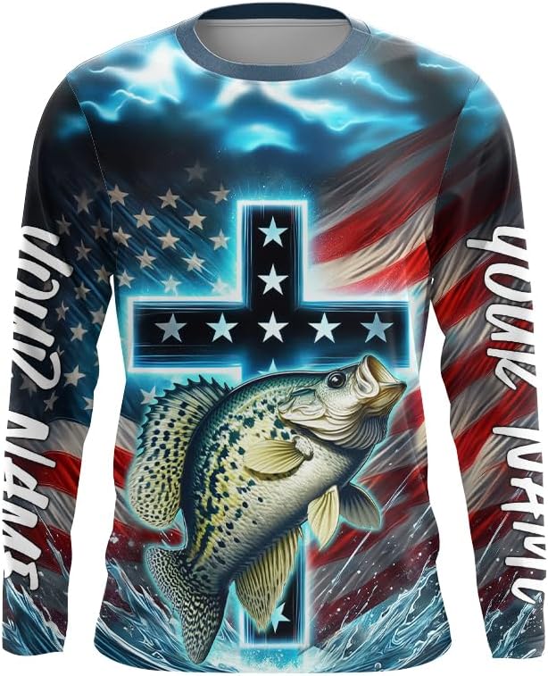 Custom Faith Crappie Patriotic Long Sleeve Tournament Fishing Shirt, Crappie Fishing Jersey - Long Sleeves Upf