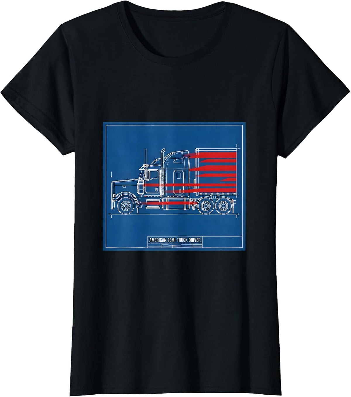 Women's American Semi-Truck Driver Patriotic Trucker Gift T-Shirt - Black