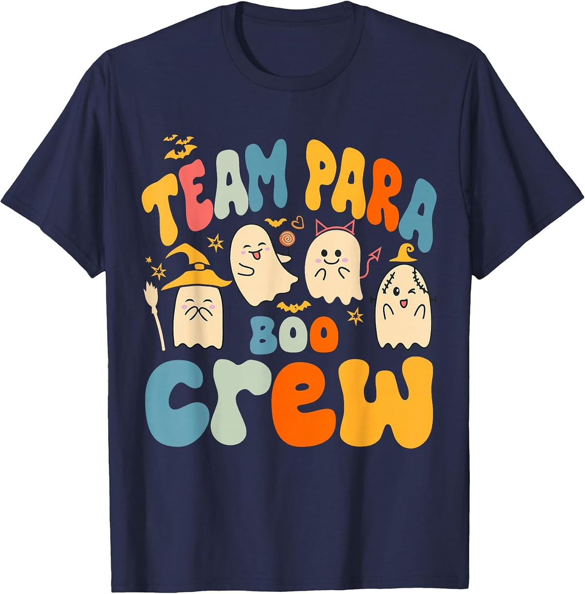 Team para Boo Crew Halloween Ghost Paraprofessional Teacher T-Shirt - Navy Blue