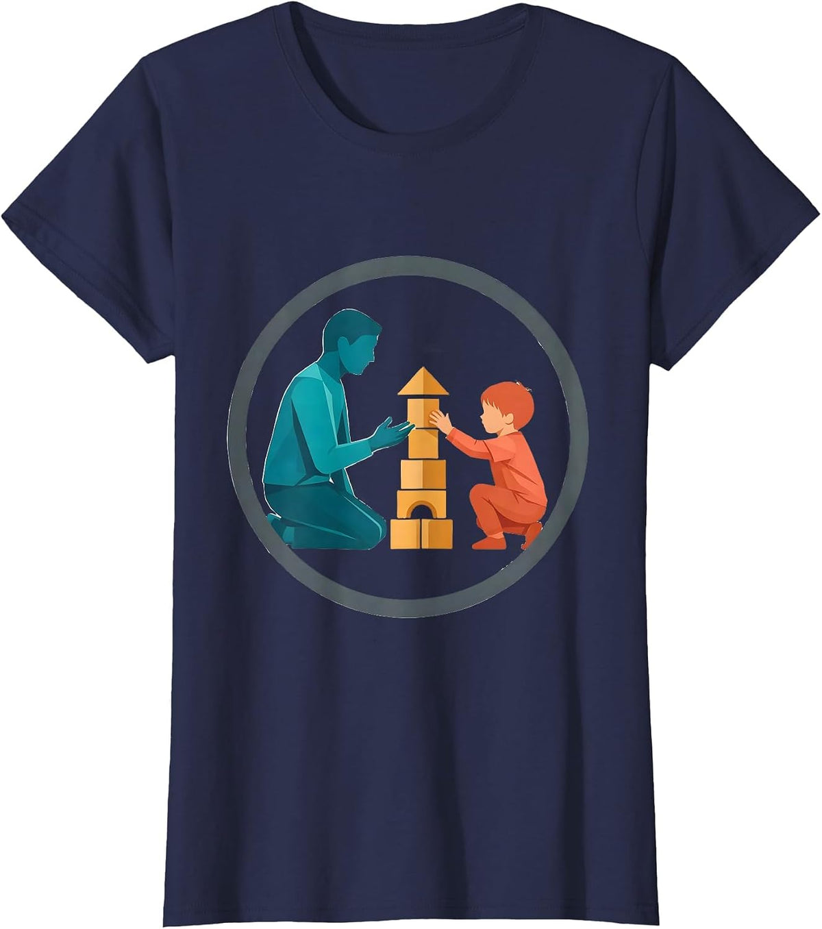 Women's Occupational Therapist Kneeling With Child Design T-Shirt - Navy Blue