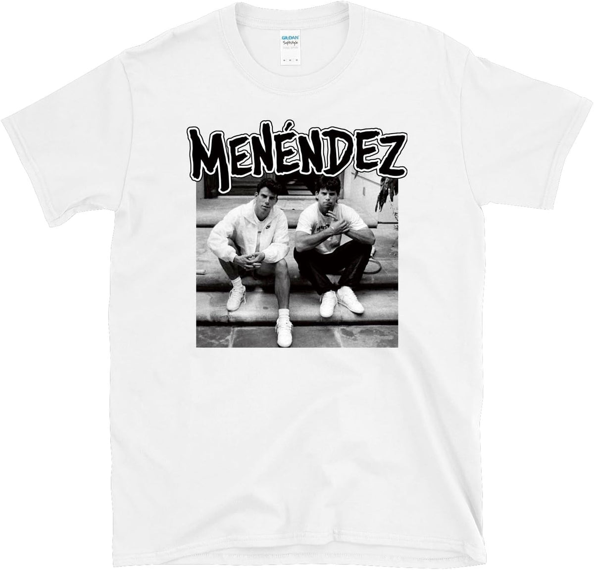 Menendez - True Crime Brothers Punk Music 80s Album Cover Parody T-Shirt - White