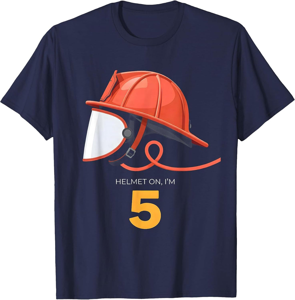 Men's Helmet On Im 5 Firefighter Kids Birthday Toddler Boy T-Shirt - Navy Blue