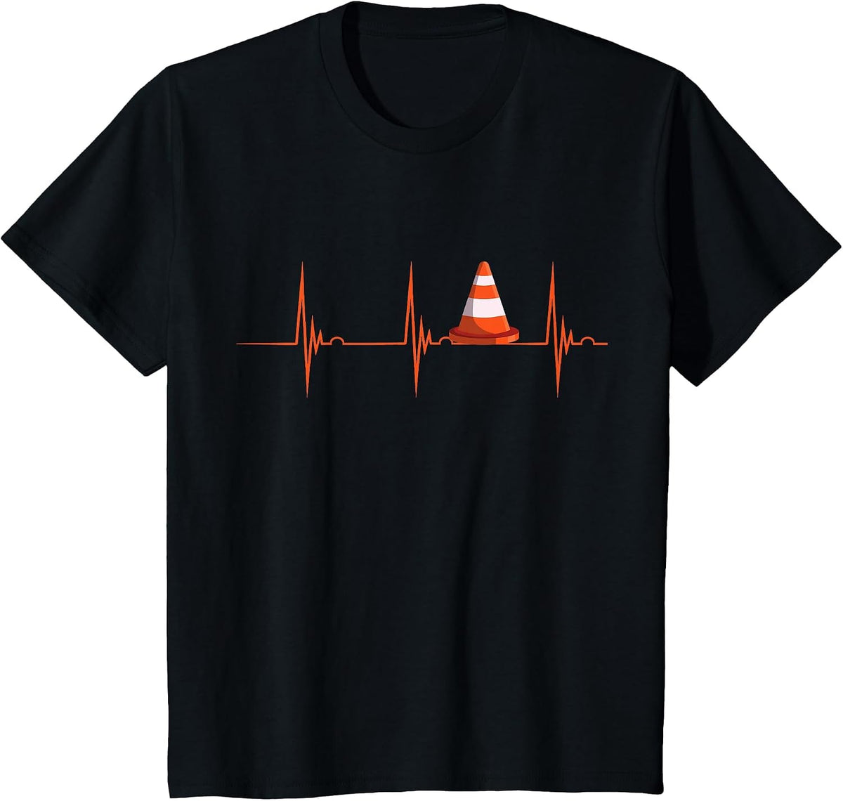 Heartbeat EKG Pulse Construction Safety Cone Traffic Cone T-Shirt - Black
