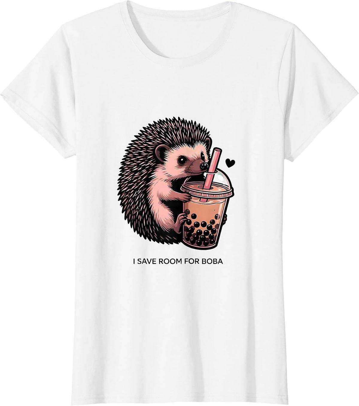 Women's I Save Room for Boba Cute Kawaii Hedgehog Anime Boba Tea T-Shirt - White
