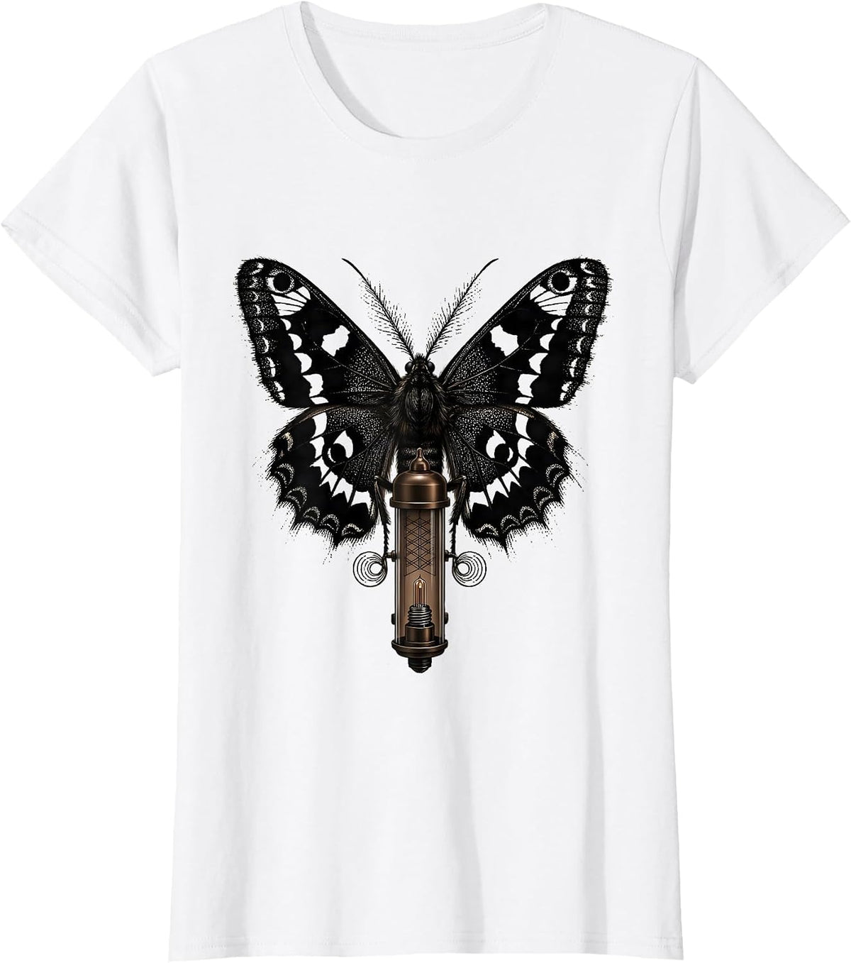 Moth and Glowing Vacuum Tube Rock Graphic T-Shirt - White