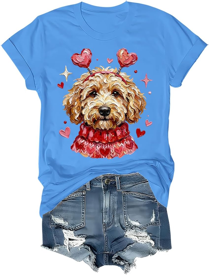 Goldendoodle Dog Valentine Shirt Cute Puppy Love T-Shirt Valentines Day Dog Lover Tee - Crewneck Carolina Blue-1