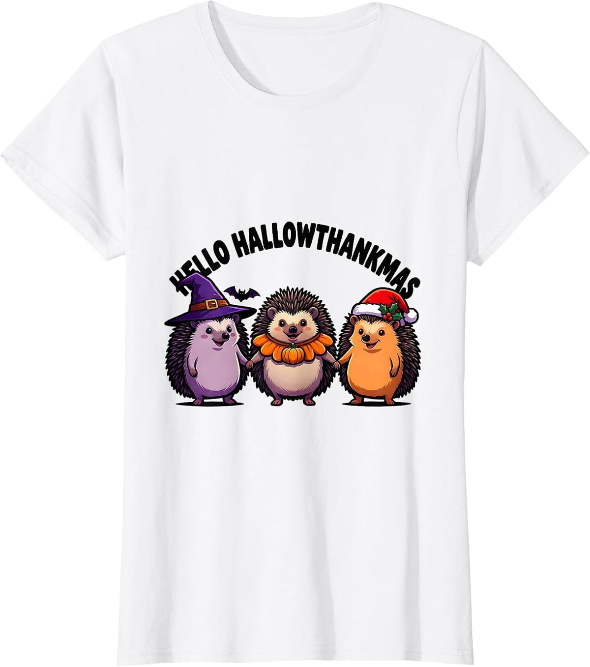 Hello HallowThankmas Cartoon Holiday Mashup Halloween T-Shirt - White